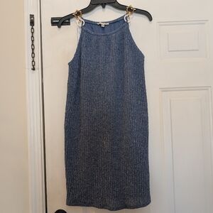 Tash+Sophie Variegated Blue Crochet Mini Dress W/Ring Straps, Size XS